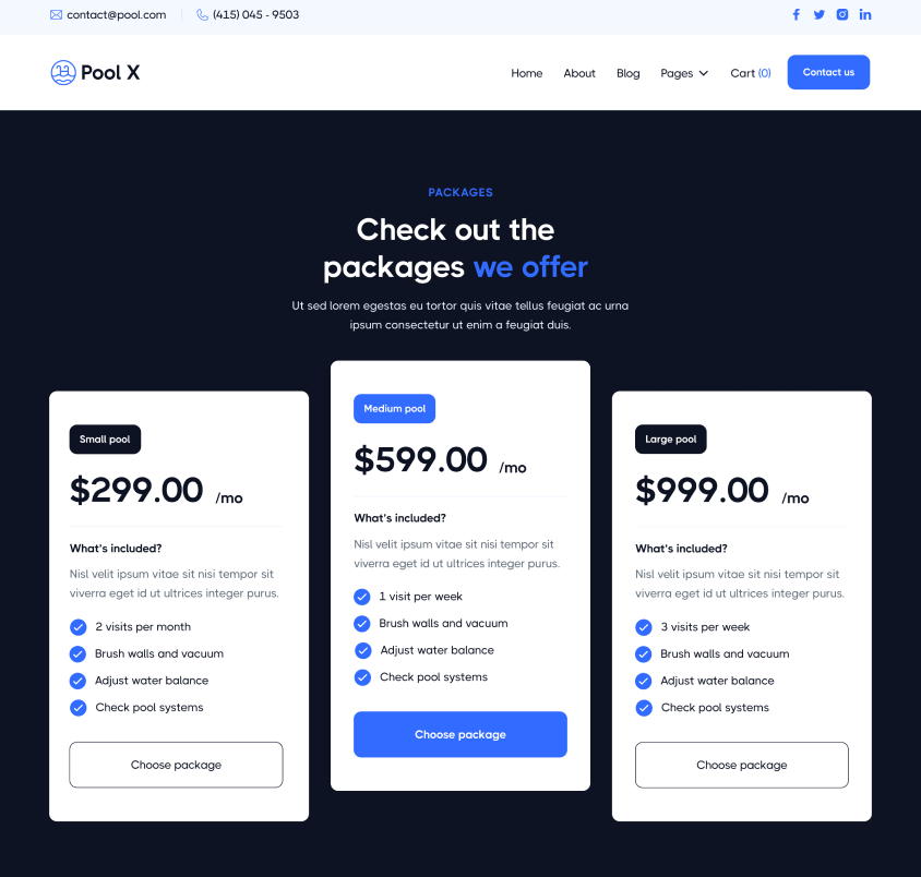 Pool X - Packages Page - Pool Service Webflow Template
