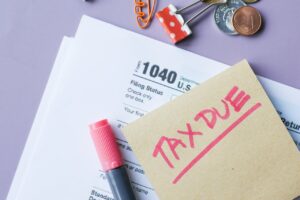 IRS Form 1040 with a Tax Due note