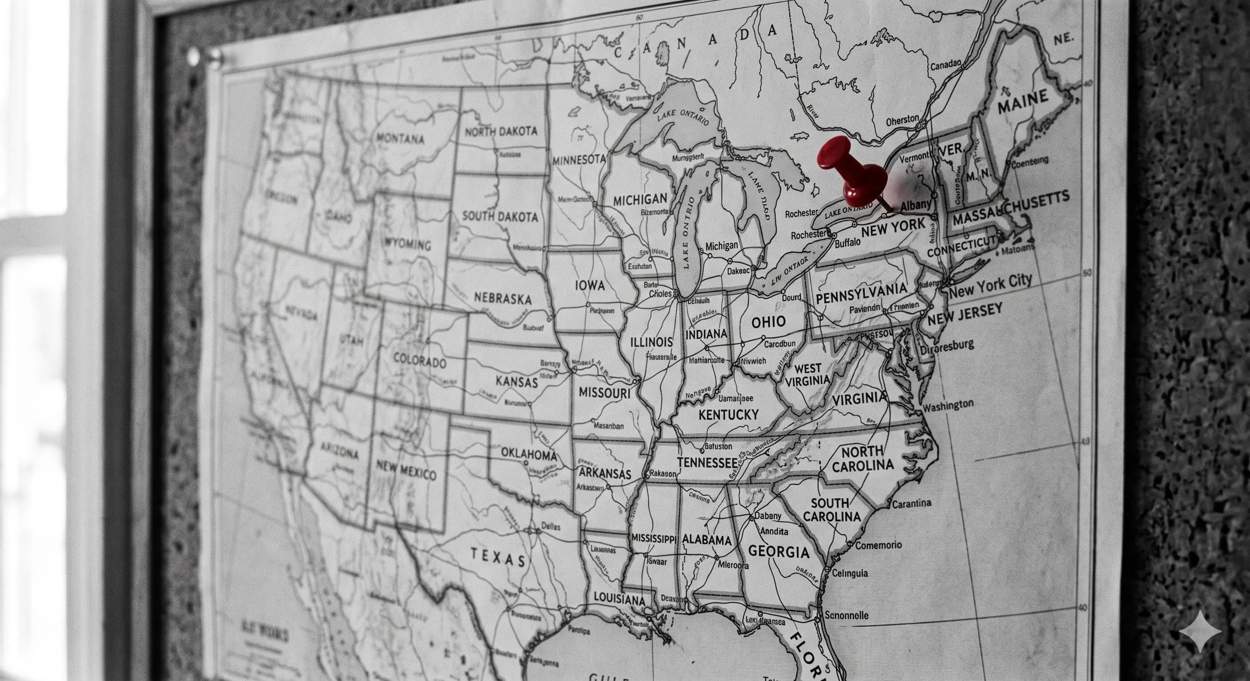 Map of the United States with New York marked