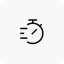 Icon of a stopwatch with motion lines, symbolizing real-time or fast processing.
