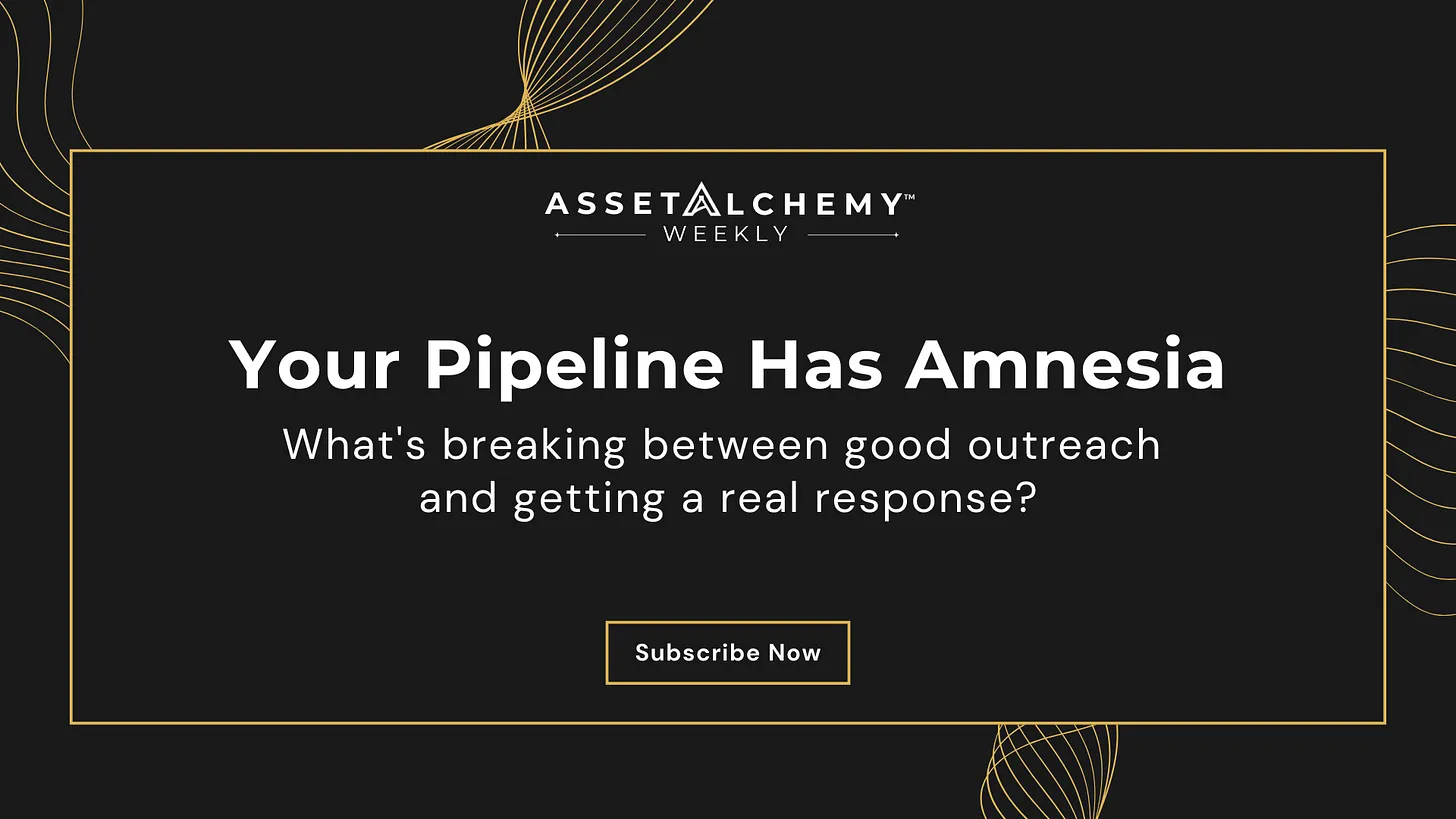 Colin Taylor Asset Alchemy analysis of pipeline amnesia and relational depth infrastructure for service business outreach