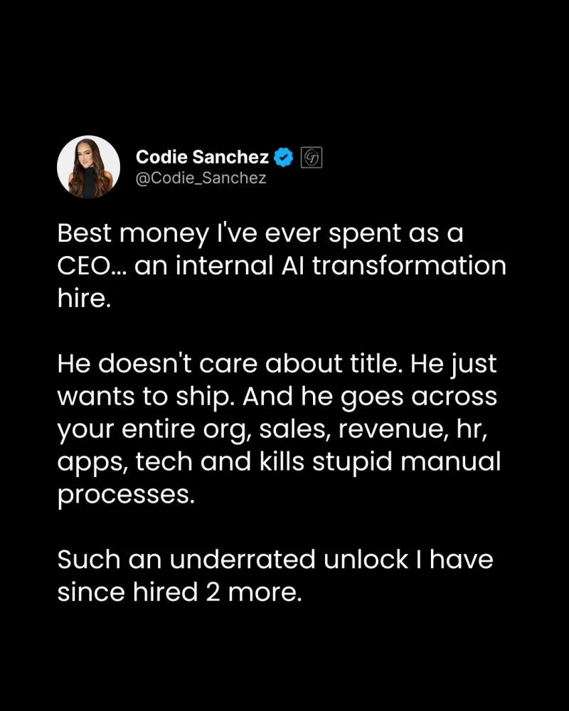 Codie Sanchez LinkedIn post about hiring an AI person