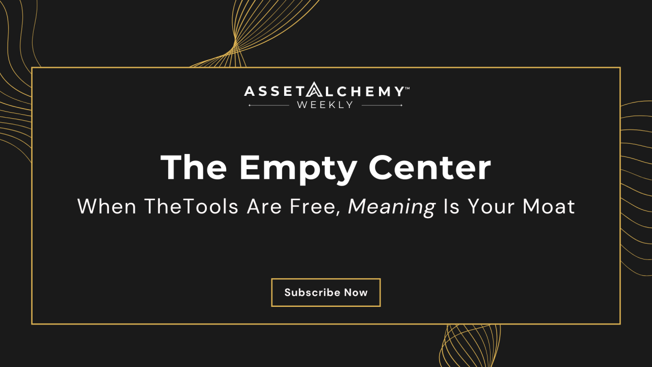 Asset Alchemy Profit Compass showing the empty center, where a business's defensibility should be when AI tools are commoditized