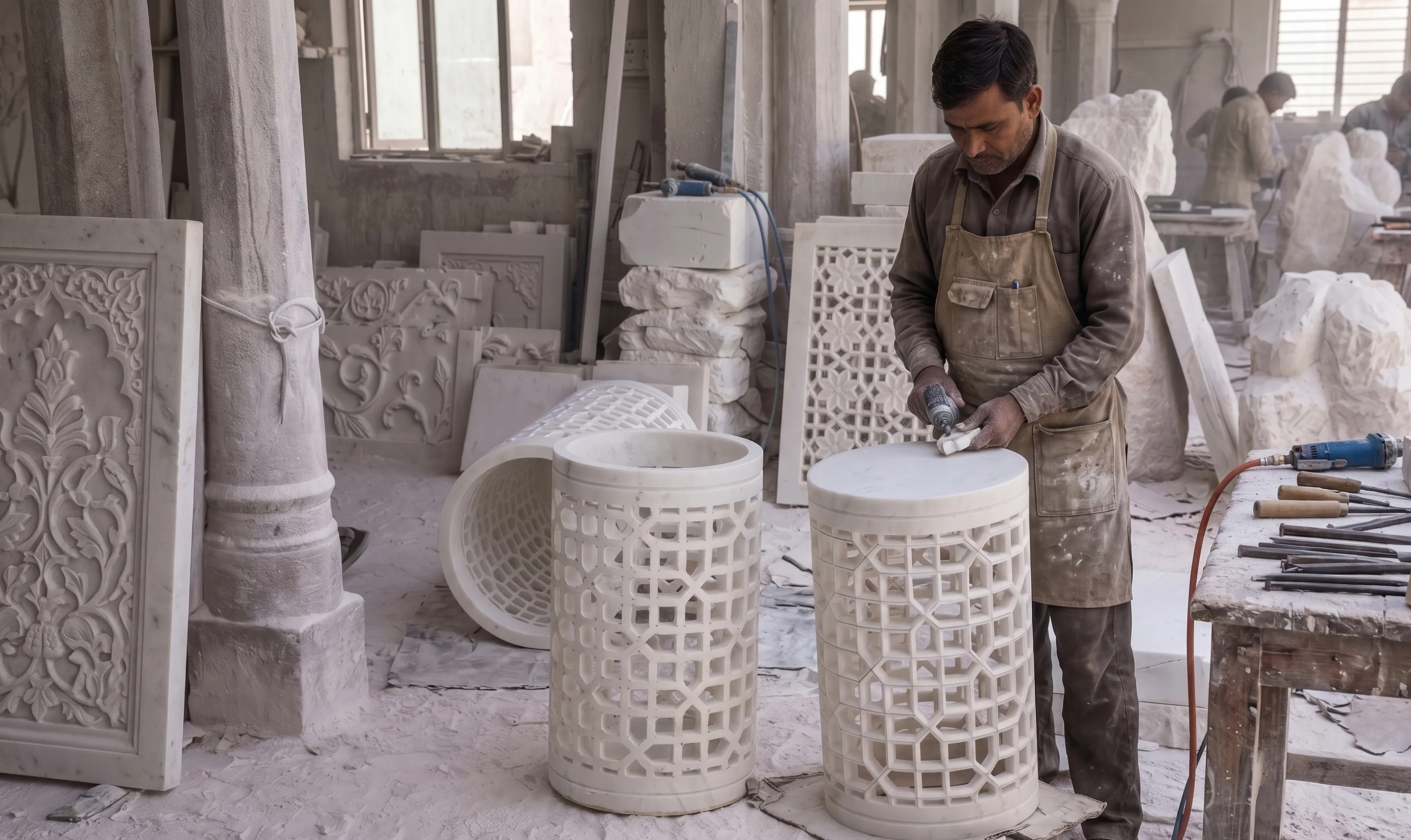 Sculpted marble luminaires for a luxury residence in Mexico