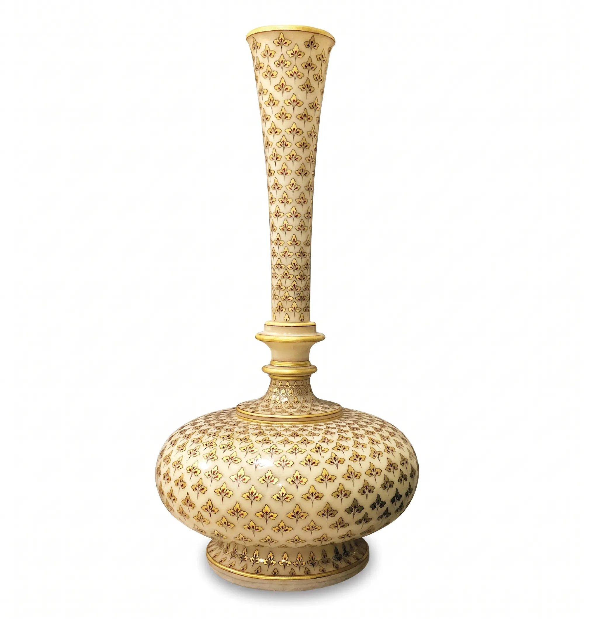The Imperial Gilded Vessel, a slender marble flask with gold-leaf lattice decoration
