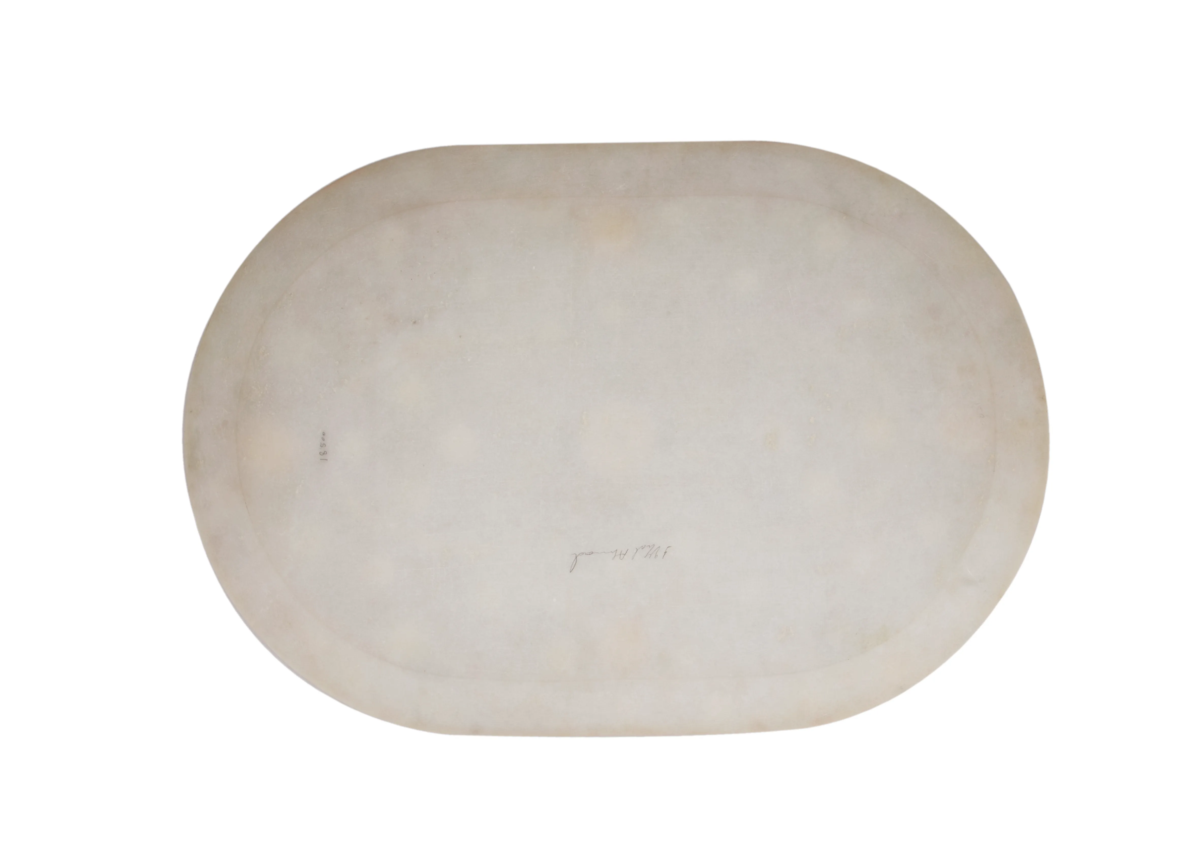 Plain white marble underside of the oval Celestial Tapestry platter