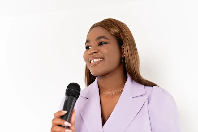 woman confidently giving a speech