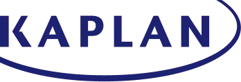 Kaplan brand name text with an oval line partially around it