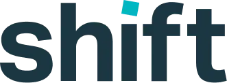 The word 'shift' in lowercase black letters with a small blue dot above the letter 'i'.
