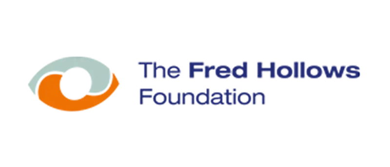 The Fred Hollows Foundation logo with stylized eye symbol and foundation name.