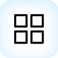 Icon of four black squares arranged in a 2x2 grid on a rounded blue square background.