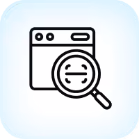 Browser window icon with magnifying glass focusing on resizing arrows inside it.