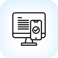 Icon showing a computer monitor with text lines and a smartphone displaying a checkmark.