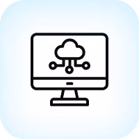 Computer monitor showing a cloud connected to four nodes, symbolizing cloud computing.