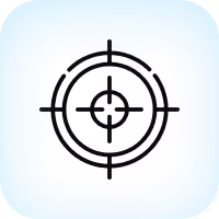 Black target or crosshair symbol centered on a light blue rounded square background.