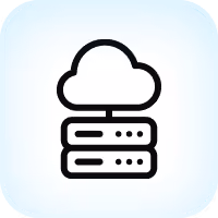 Icon of cloud above two stacked server units representing cloud storage or cloud computing.