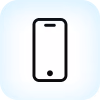 Black outlined smartphone icon on a light blue rounded square background.