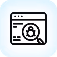 Browser window icon with a magnifying glass highlighting a padlock symbol, representing security search.