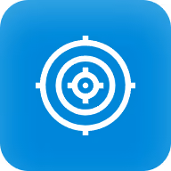 White target or crosshair icon on a blue rounded square background.