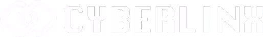 Logo of Cyberlinx with intertwined geometric shapes and text in stylized font.