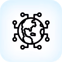 Icon of a globe with connected nodes representing global technology or network.