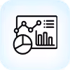 Icon of analytics dashboard with pie chart, bar graph, and data points connected by lines