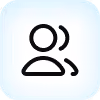 Black user profile icon with two overlapping user outlines on a rounded square background.
