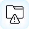 Folder icon with an alert warning triangle below it on a light blue rounded square background.