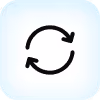 Black circular refresh or sync arrow icon on a light blue rounded square background.