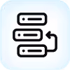 Icon of three horizontal server racks with an arrow pointing from the bottom to the second rack.