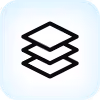 Three stacked black layers icon on a rounded square blue background.