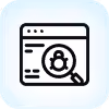 Browser window icon with a magnifying glass highlighting a gear symbol representing settings or search.