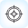 Black target or crosshair icon centered on a light blue rounded square background.