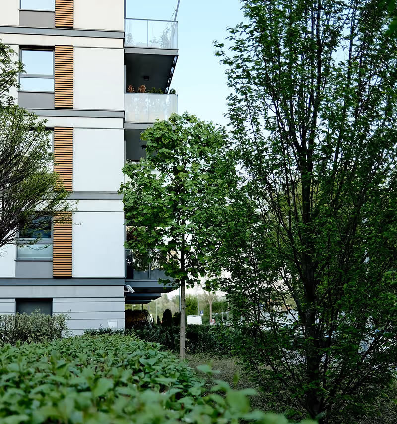 apartment complex with grass