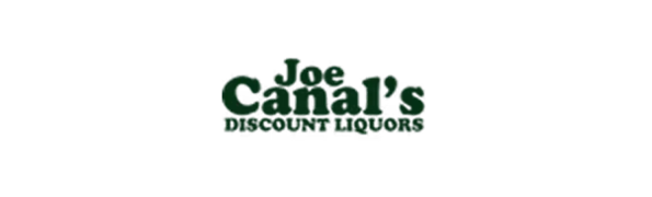 Green text logo that reads Joe Canal's Discount Liquor with decorative bottle shapes.