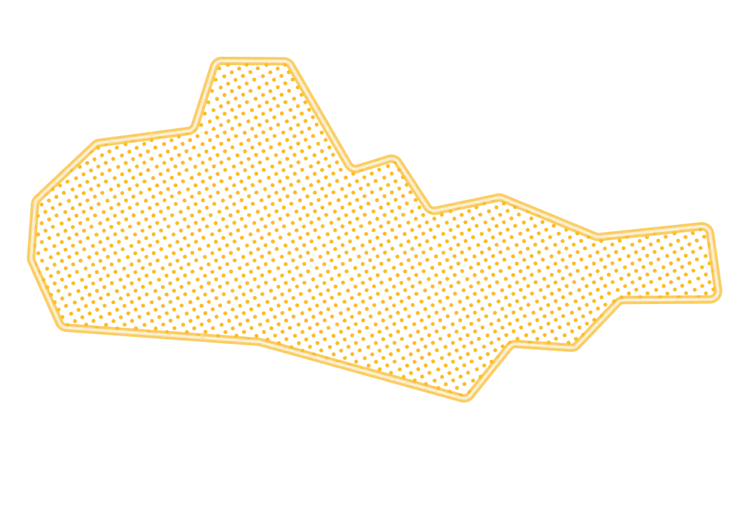 Abstract orange and black dotted shape with an irregular outline on a black background.
