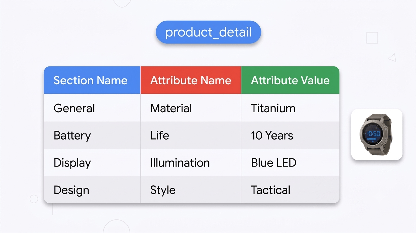 Product_detail: create and structure technical specifications properly