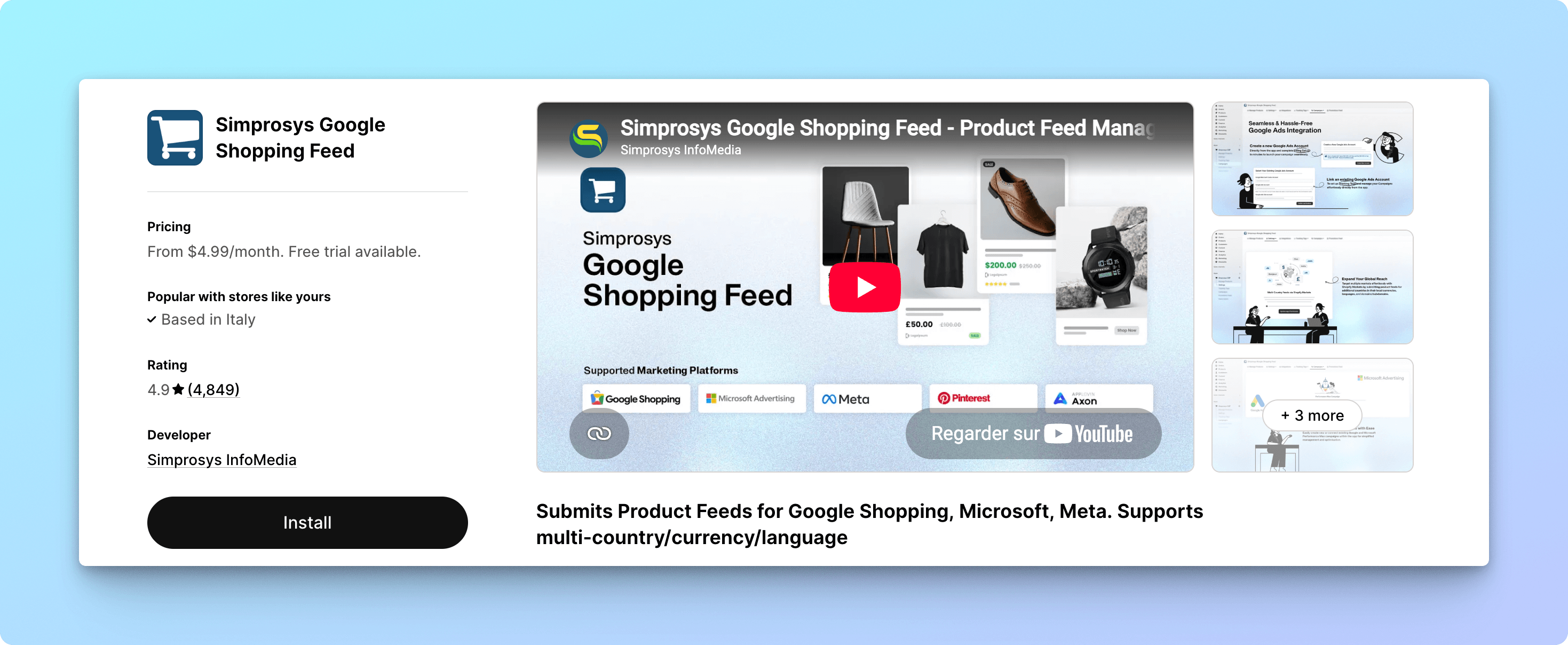 Screenshot of Simprosys from the Shopify App Store.