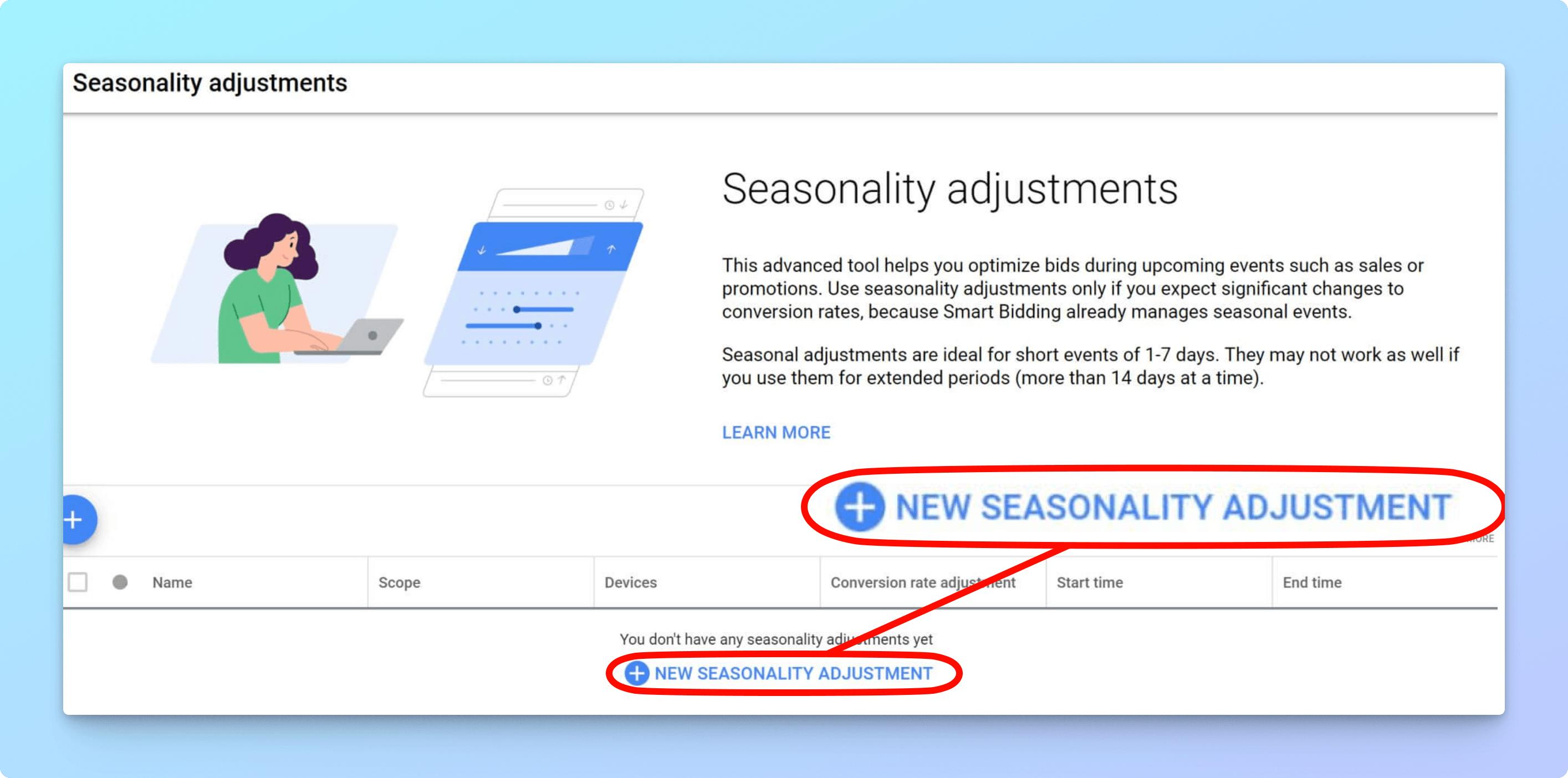 Screenshot from Google Ads to add a seasonality adjustment for Black Friday.