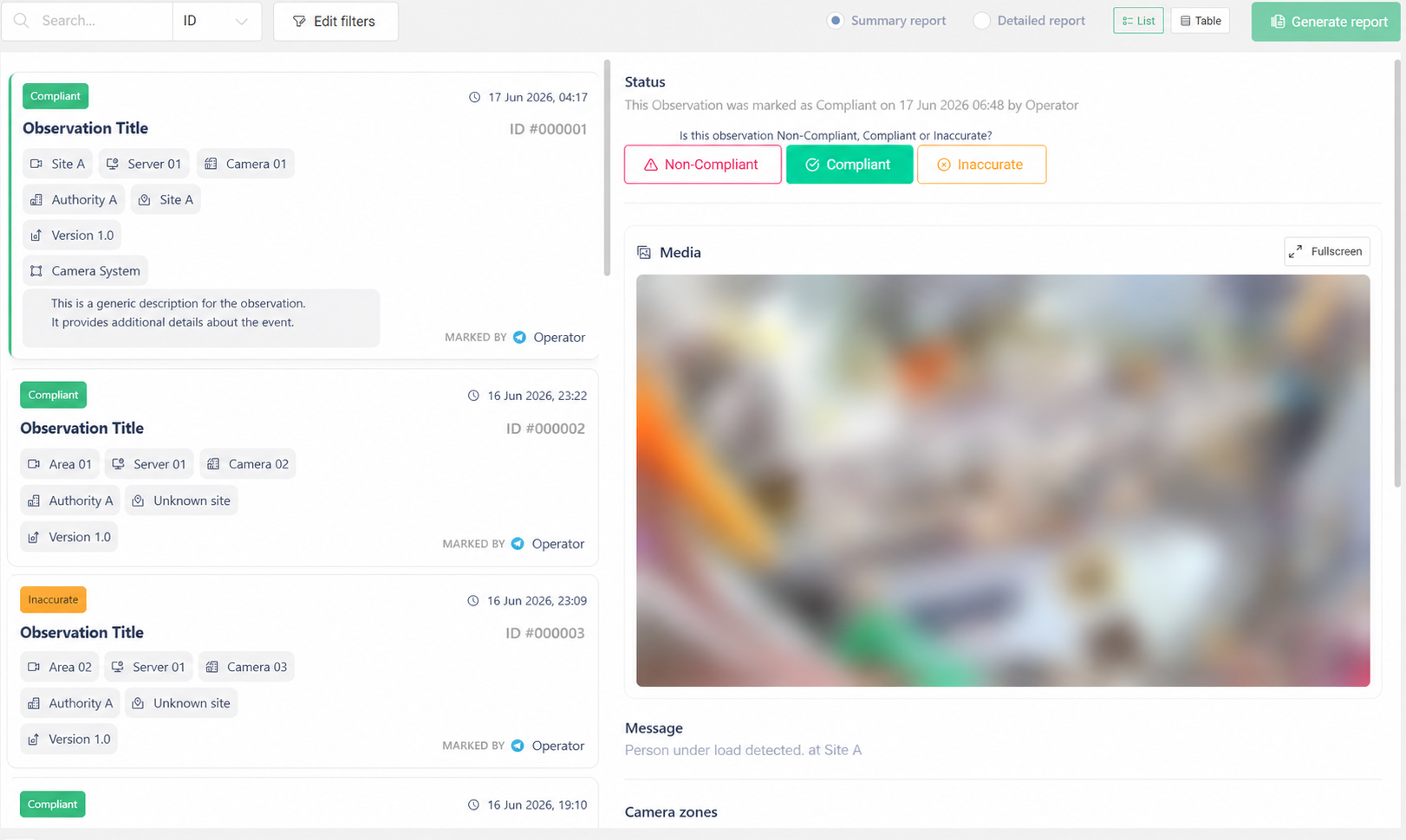 SafeKey observation management interface