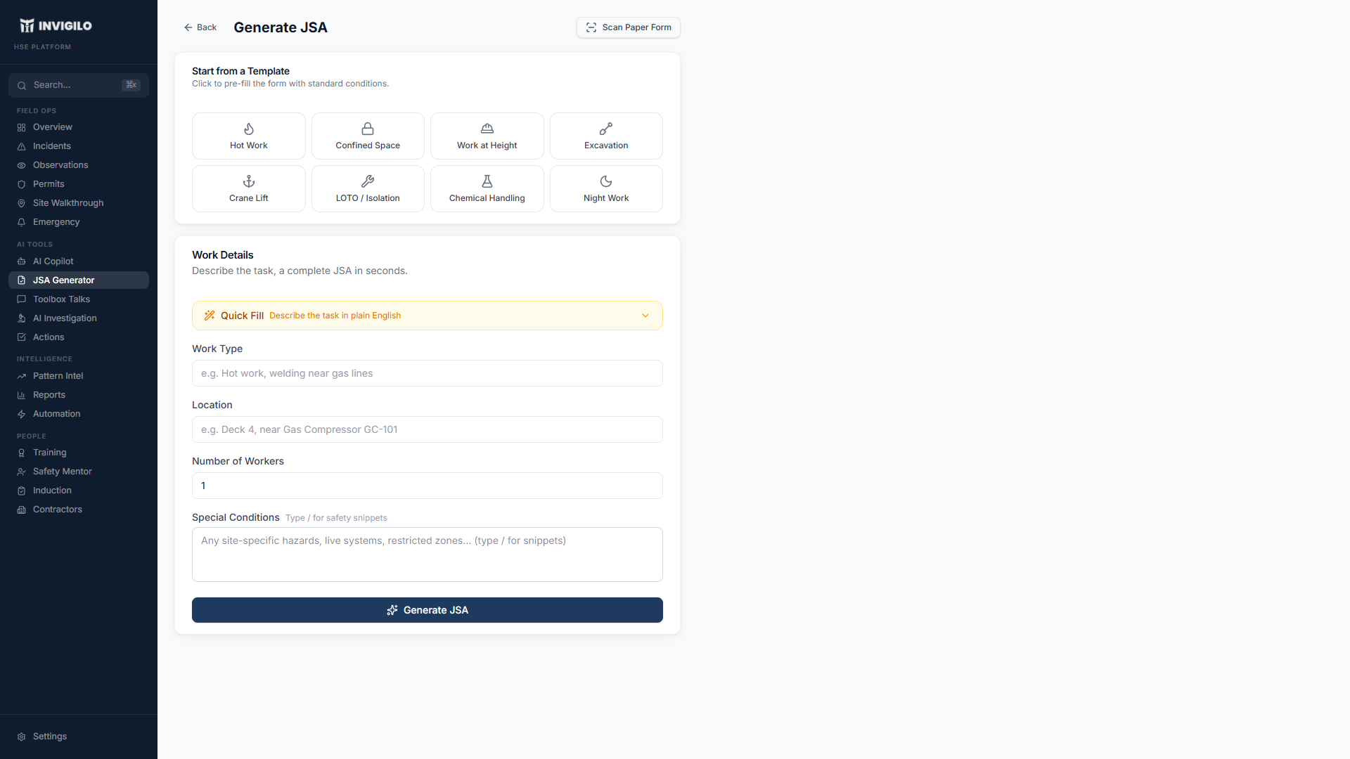 Job safety analysis generated from a task description