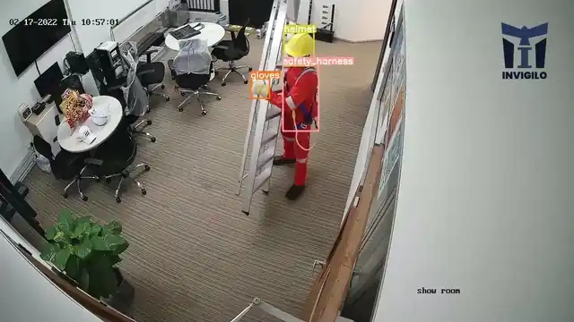 SafeKey detecting helmet, safety harness and gloves on a worker in real time