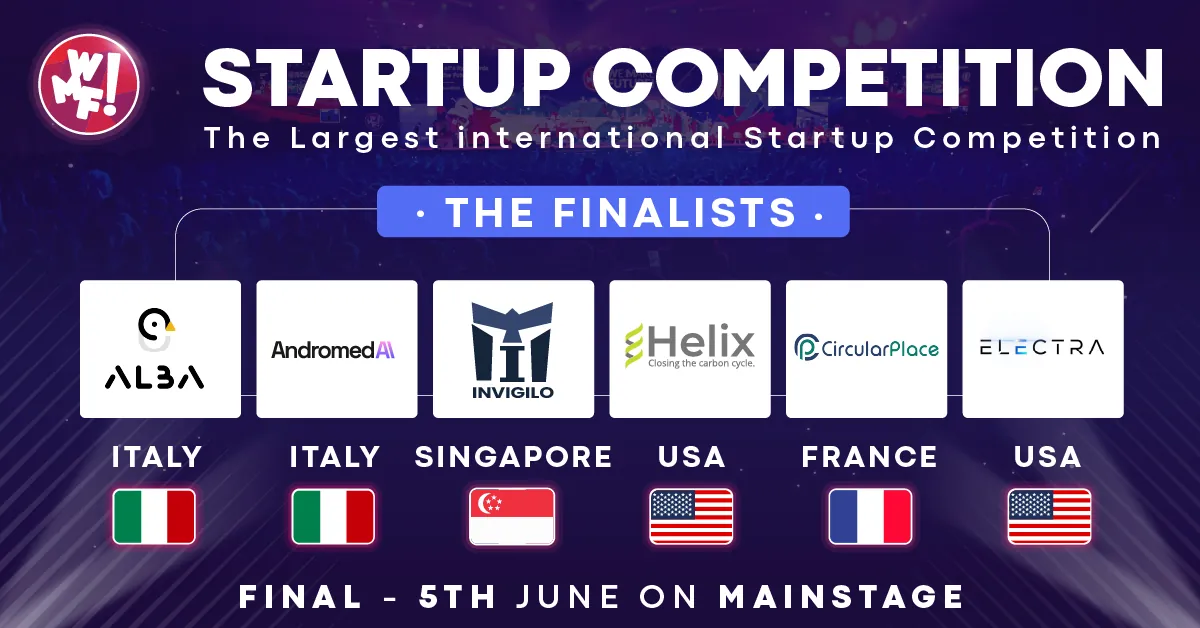 WMF 2025 Startup Competition finalists card featuring Invigilo