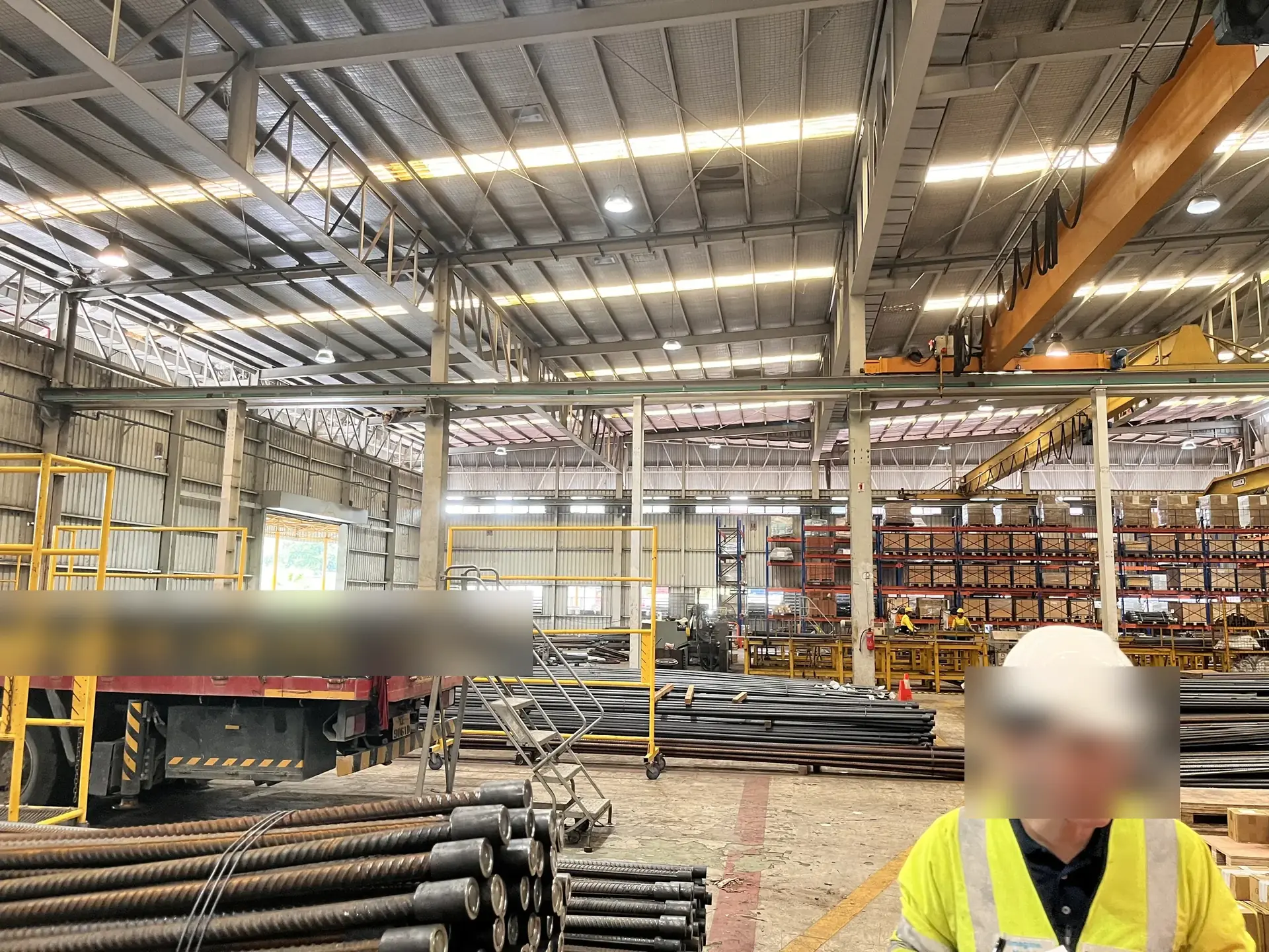 A steel fabrication hall with overhead cranes