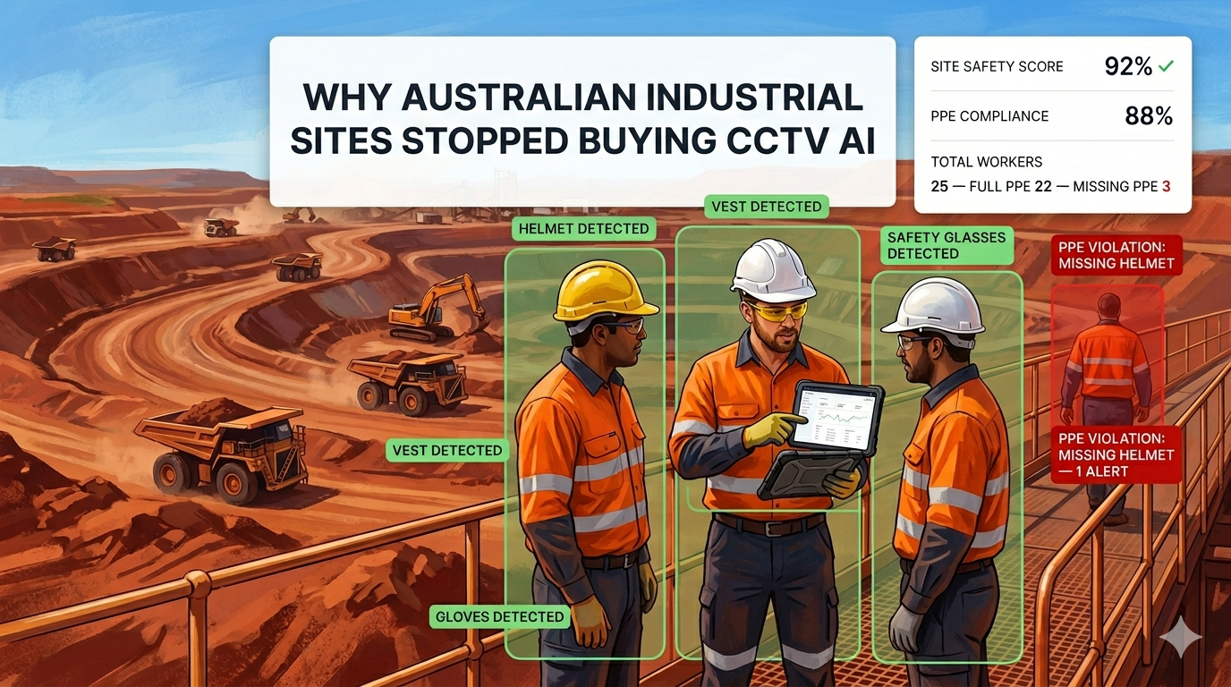 Workers and vehicles on an Australian industrial site monitored by AI safety cameras