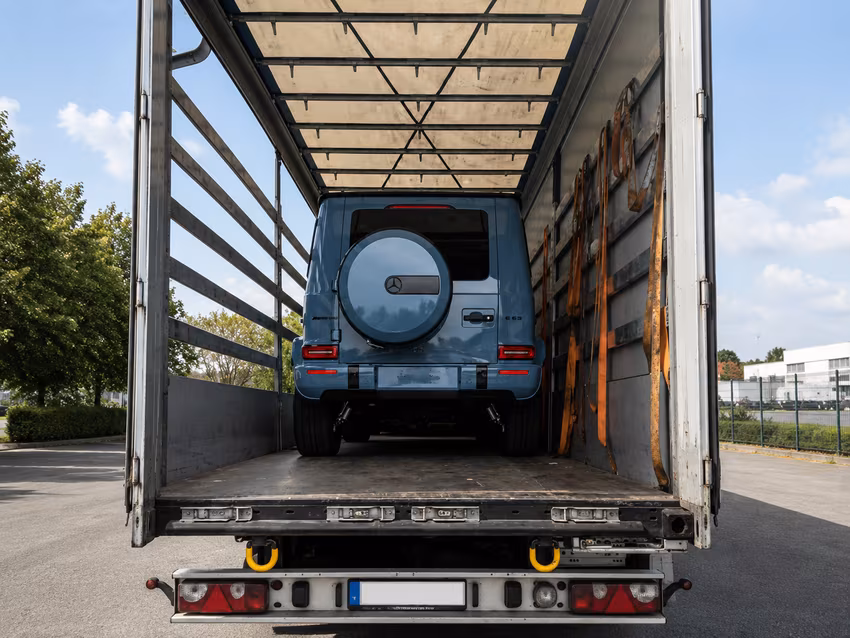 Off-road vehicle secured inside an enclosed transport vehicle
