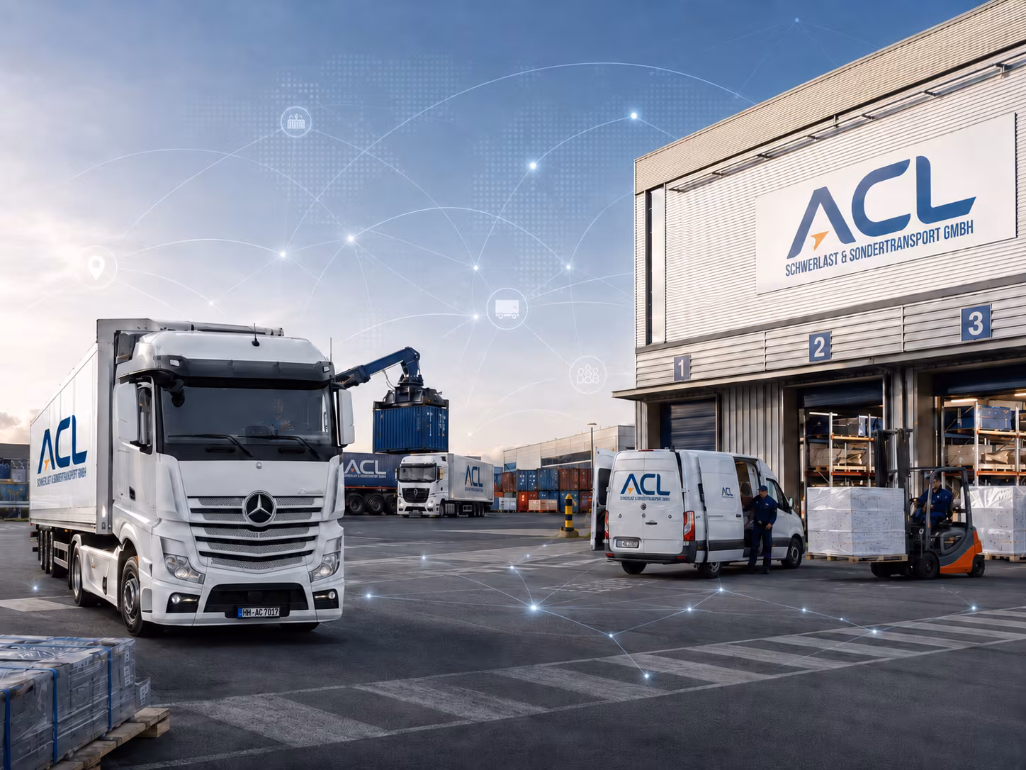 ACL-Lkw vor digitaler Weltkarte für individuelle Logistiklösungen