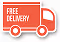 Pictogram van een bestelwagen met tekst over gratis levering.