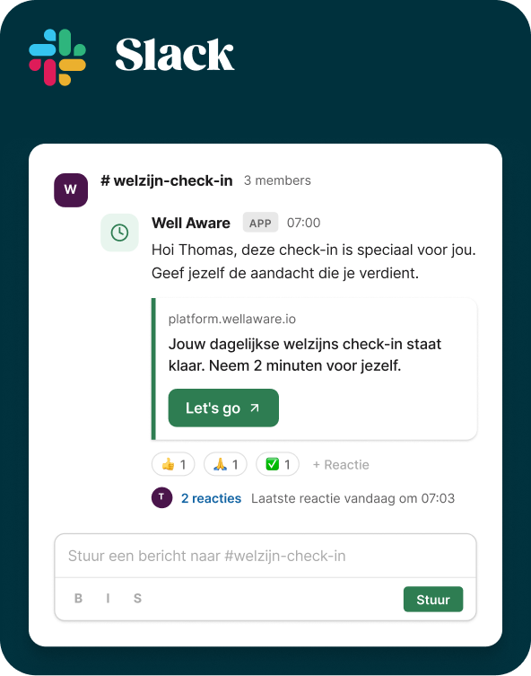 Well-Aware check-in via Slack