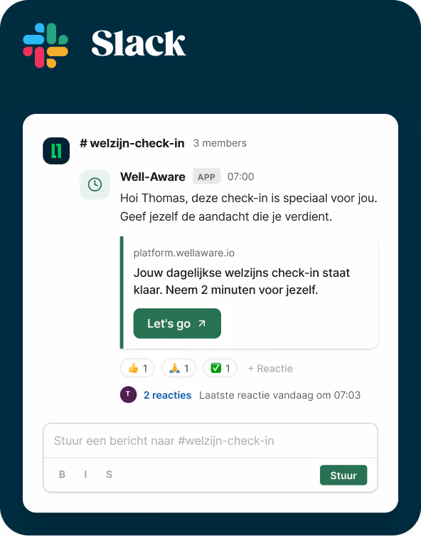 Well-Aware check-in via Slack